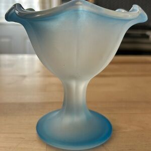 Frosted Blue Compote sundae dish vintage